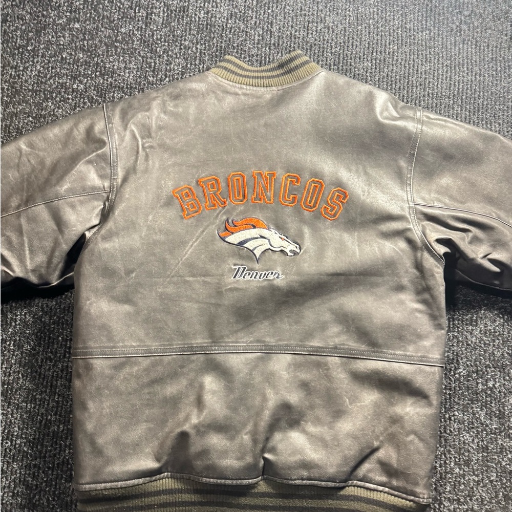 Denver Broncos Womens XL 16/18 NFL Faux Leather Bomber Jacket Embroidered - Picture 7 of 13